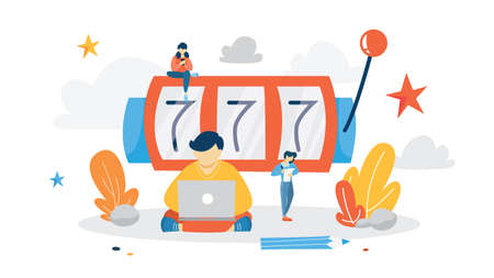 Slot machine in casino with lucky sevensのイラスト素材