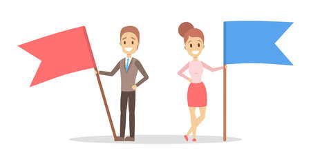 Business people standing with the two giant flagのイラスト素材