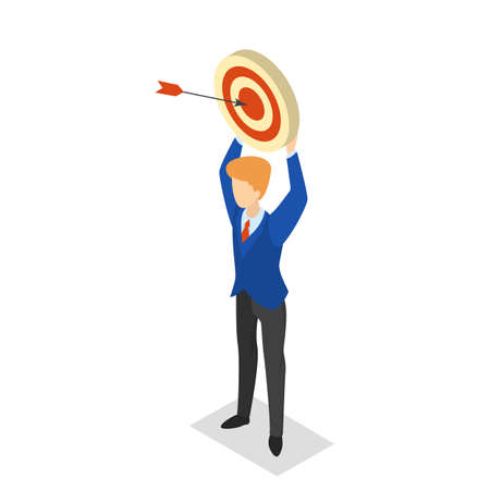 Man holding target as a metaphor of business goalの写真素材