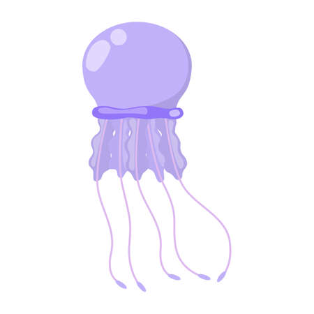 Jellyfish marine animal. Creature from the sea or ocean. Tropical life underwater. Medusae wildlife. Isolated flat vector illustrationのイラスト素材