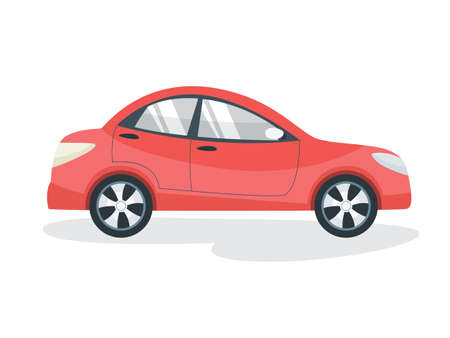 Red auto. Car or automobile vehicle. Fast transport for family. Flat vector illustrationのイラスト素材