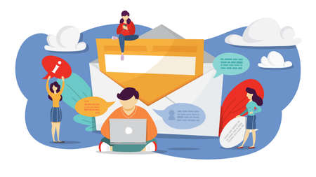 Email message in smartphone. Idea of global communication and notification in mailbox. Isolated flat vector illustrationのイラスト素材