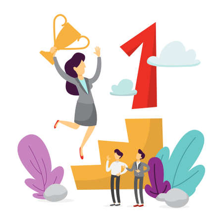 Achievement and success concept. Business career growth and professional improvement. Flat vector illustrationのイラスト素材