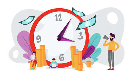 Time is money concept. Idea of investment and banking. Financial organization and cash management. Flat vector illustrationのイラスト素材