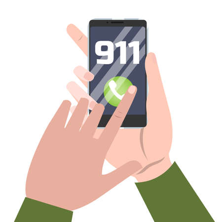 Emergency call on the mobile phone. Calling 911 police in case of emergency. Isolated flat vector...