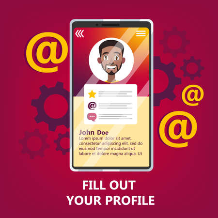 Mobile phone with profile in social network on it.のイラスト素材