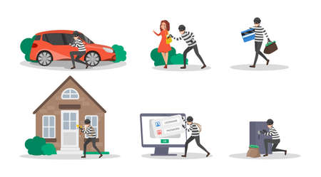 Thief man or burglar set. Collection of criminalのイラスト素材