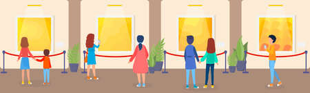 Museum interior. People looking at famous classical exhibitsのイラスト素材