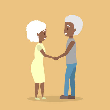 Old couple. Cute elderly character happy together. Grandmother and grandfather in love hold hands. Isolated flat vector illustrationのイラスト素材