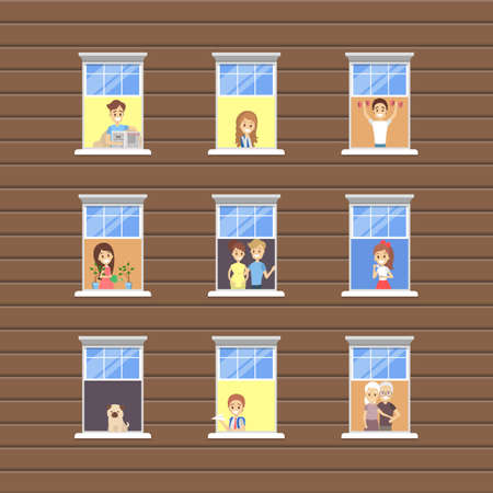 People looking out of the window set.のイラスト素材