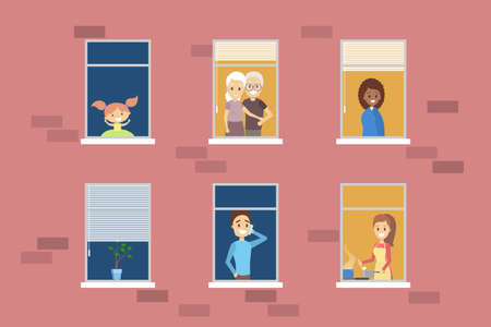 People looking out of the window set.のイラスト素材