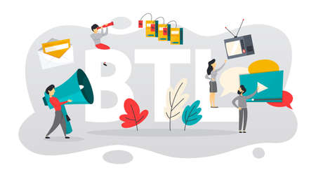 BTL or below the line communication with customer. Marketing strategy of product promotion. Direct offer to person. Isolated flat vector illustrationのイラスト素材