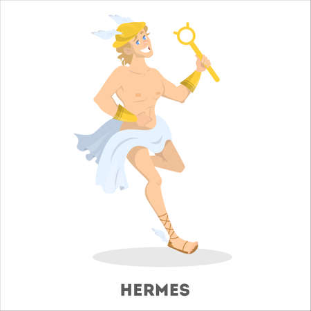 Hermes ancient greek god character. Man in winged sandalsのイラスト素材
