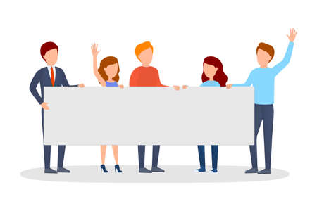 People with banner on demonstration. Person with blank poster on protest. Activist collection. Isolated flat vector illustrationのイラスト素材