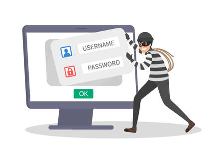 Thief steal personal data with password. Cyber crimeのイラスト素材