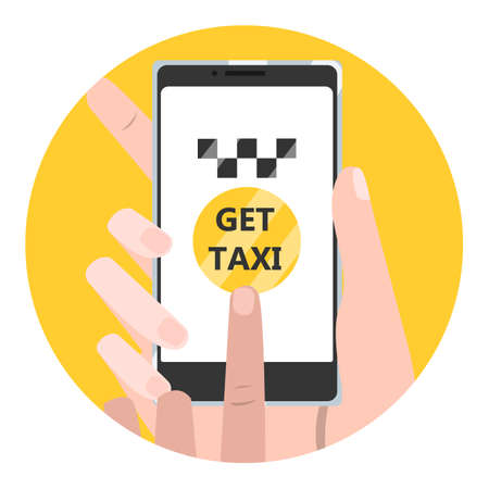 Taxi booking online. Order car in mobile phoneのイラスト素材