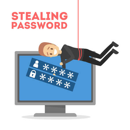 Thief steal personal data with password. Cyber crimeのイラスト素材