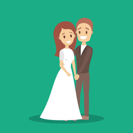 Couple wedding dance. Bride and groom. Romantic people and white dress for ceremony. Isolated flat vector illustrationのイラスト素材