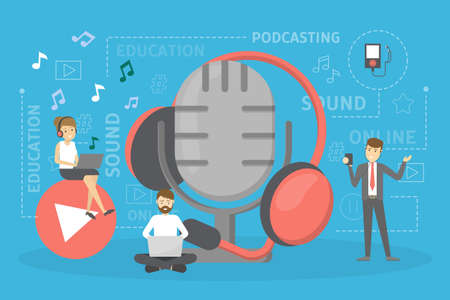 Podcast concept. Idea of podcasting studio and peopleのイラスト素材