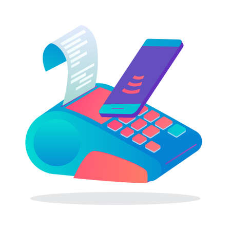 Mobile payment approved. Digital money transaction through modern device. Electronic technology concept. Vector illustration in cartoon styleのイラスト素材