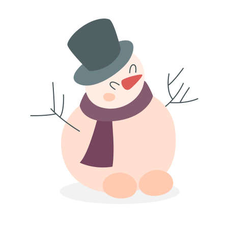 Funny cute snowman character in hat and scarf. Christmas and New Year celebration. Flat vector illustrationのイラスト素材