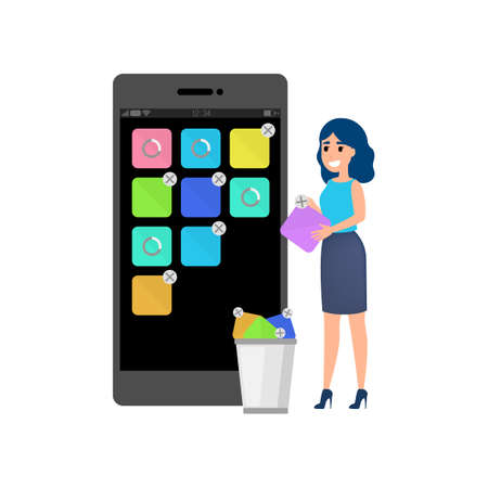 Mobile app development concept. Modern technology and smartphone interface design. Application building and programming. Isolated flat vector illustrationのイラスト素材