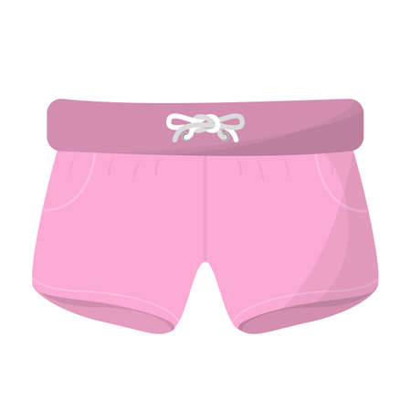 Sport shorts for woman. Pink clothes made of cotton. Casual style for summer. Vector illustration in cartoon styleのイラスト素材