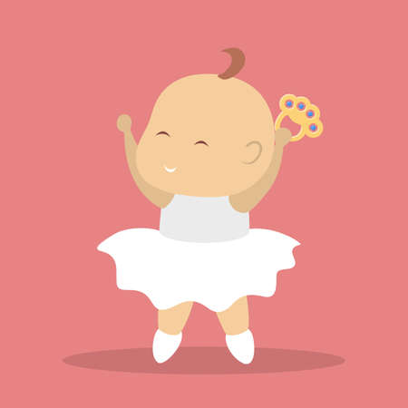 Cute little baby girl dance. Happy infant in dancer costume. Smiling child in dancing pose. Flat vector illustrationのイラスト素材