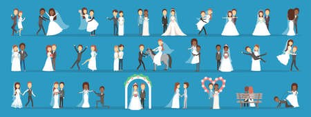 Couple wedding set. Collection of bride with bouquetのイラスト素材
