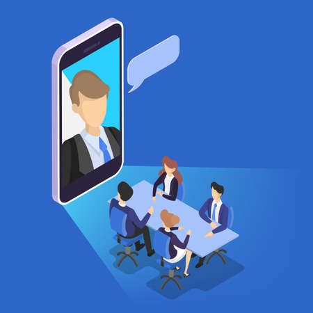Online conference concept. Business people on the seminar. Lecture or presentation online. Speaker...