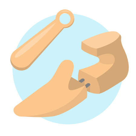 Shoehorn and shoe tree. Tools and equipemtn for leather shoe care. Isolated vector illustration in cartoon styleのイラスト素材