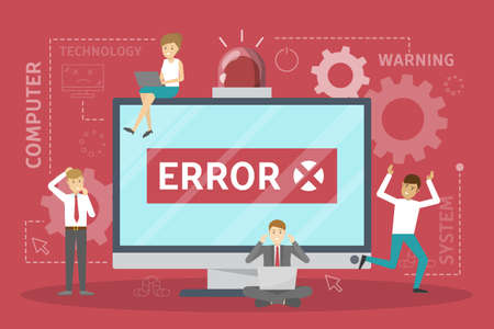 System error. People run in panic from computerのイラスト素材