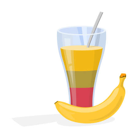 Smoothie cocktail and banana. Healthy breakfast with fresh fruit. Tasty vegan meal. Isolated vector illustration in cartoon styleのイラスト素材