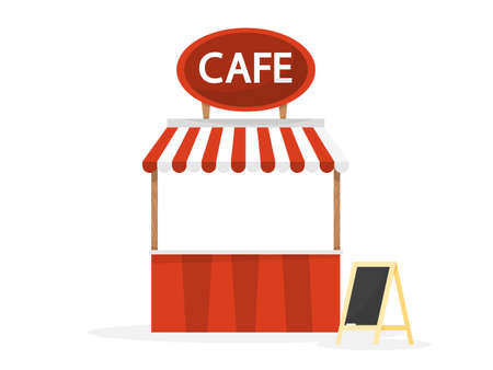 Street cafe counter. Cafe bar. Outdoor restaurant. Vector illustration in cartoon styleのイラスト素材
