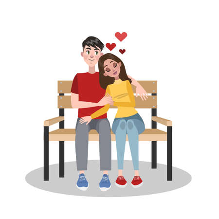 Happy couple in love. Young people on Valentine day. Lover celebrate romantic date. Idea of relationship and love. Isolated vector illustration in cartoon styleのイラスト素材