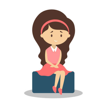 Cute little baby girl sitting. Kid in pink dress. Happy child. Adorabe infant. Flat vector illustrationのイラスト素材