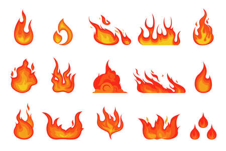 Red and orange fire flame. Hot flaming elementのイラスト素材