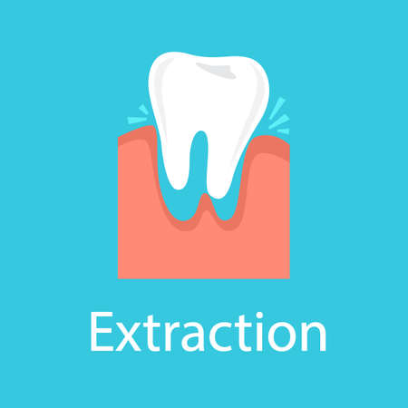 Tooth extraction concept. Dental care and medical treatment. Tooth remove from the jaw. Oral surgery. Isolated vector illustration in cartoon styleのイラスト素材