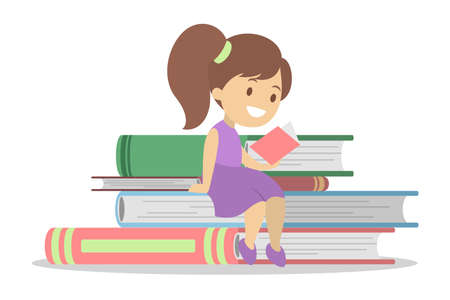 Child reading book. Kid read in kindergarten or schoolのイラスト素材