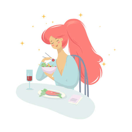 Woman having breakfast in the morning at homeのイラスト素材