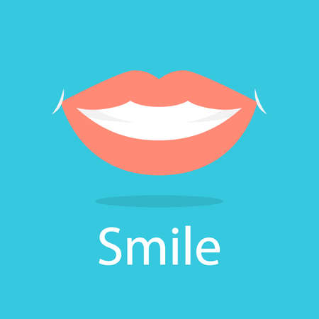 Beautiful mouth with smile and white clean teeth. Idea of beauty and dental care. Oral hygiene and shiny teeth. Isolated vector illustrationのイラスト素材