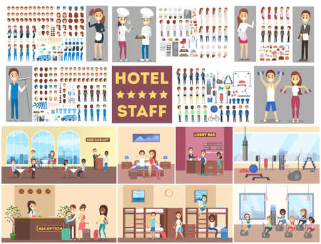 Hotel building interior. Restaurant and reception, roomのイラスト素材