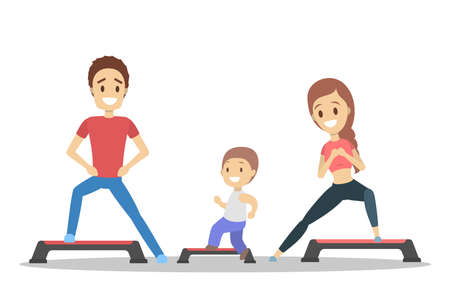 Parents and children doing workout in gymのイラスト素材