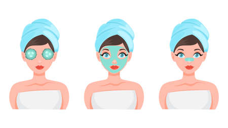 Face mask set. Collection of woman with differentのイラスト素材