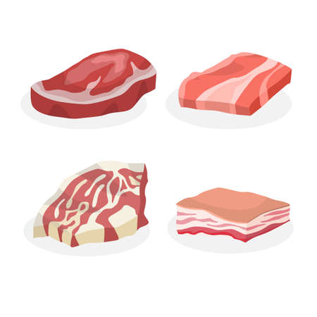 Meat set. Collection of beef and pork fillet.のイラスト素材