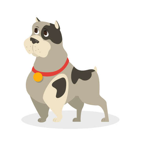 Cute funny dog standing. Puppy character with grey furのイラスト素材