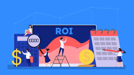 ROI or return on investment concept. Idea of finance profit and economy. Financial wealth. Isolated vector cartoon illustrationのイラスト素材