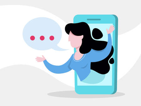Technical support concept. Idea of customer service. Woman support clients and help them with problems. Providing customer with valuable information. Flat vector illustrationのイラスト素材
