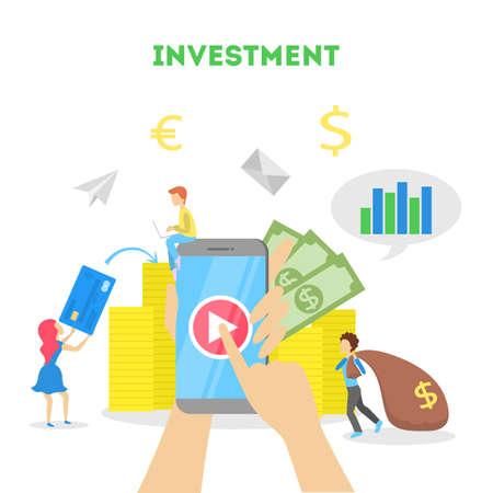 Money investment concept. People invest cash in business and gain profit later. Vector flat illustrationのイラスト素材
