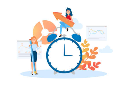 Time management concept. Idea of schedule and organization. Productive day and work optimization. Isolated flat vector illustrationのイラスト素材